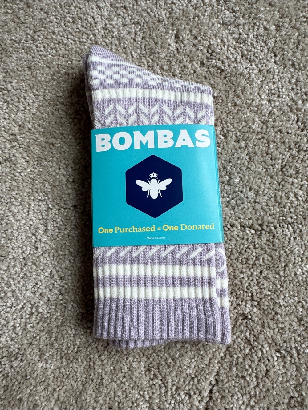 Bombas Lavender & White Geometric Crew Socks